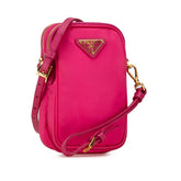 プラダ 三角ロゴプレート ミニ 斜め掛け ショルダーバッグ 1N1860 ピンク ナイロン レザー レディース PRADA 【中古】